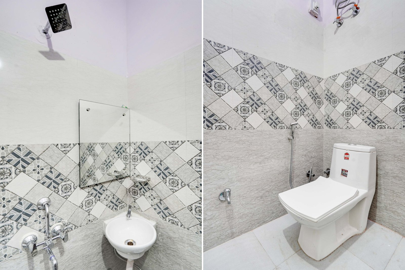 Clean Private Washroom with Instant 24/7 Hot Water Geyser